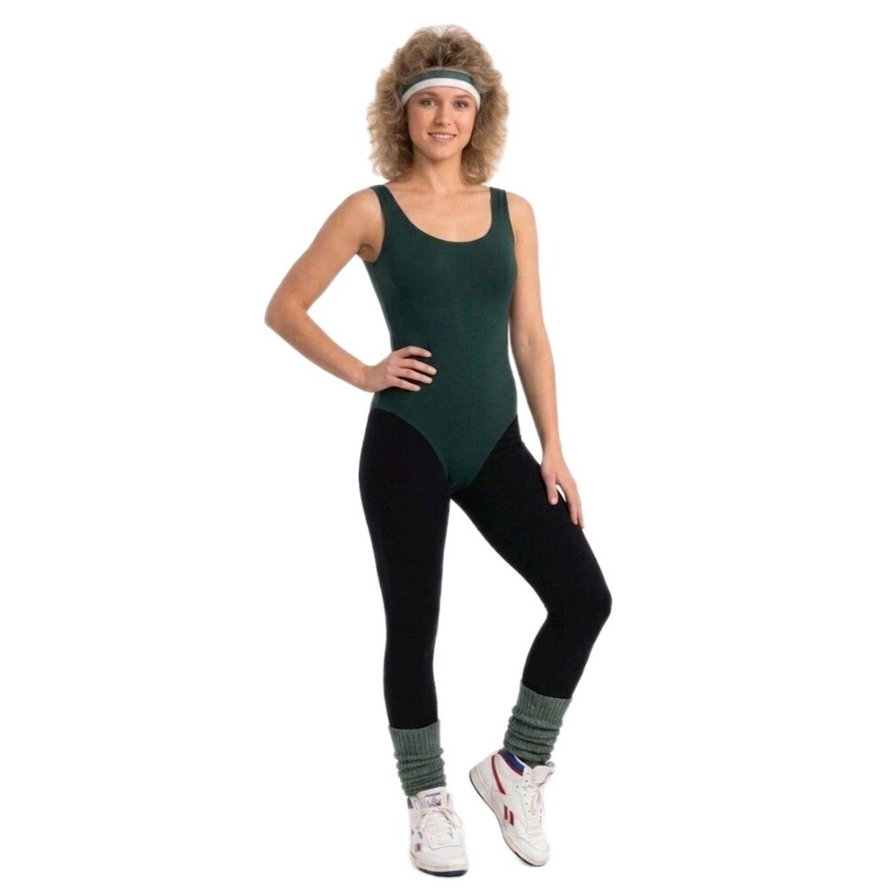 Body Wrappers VTG 80s Low Cut Aerobics Cotton Tank Leotard CoolMax Liner Size L
